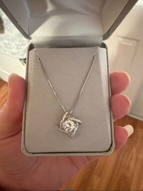 Sparkling Silver Crystal Swirl Pendant Necklace in Silver